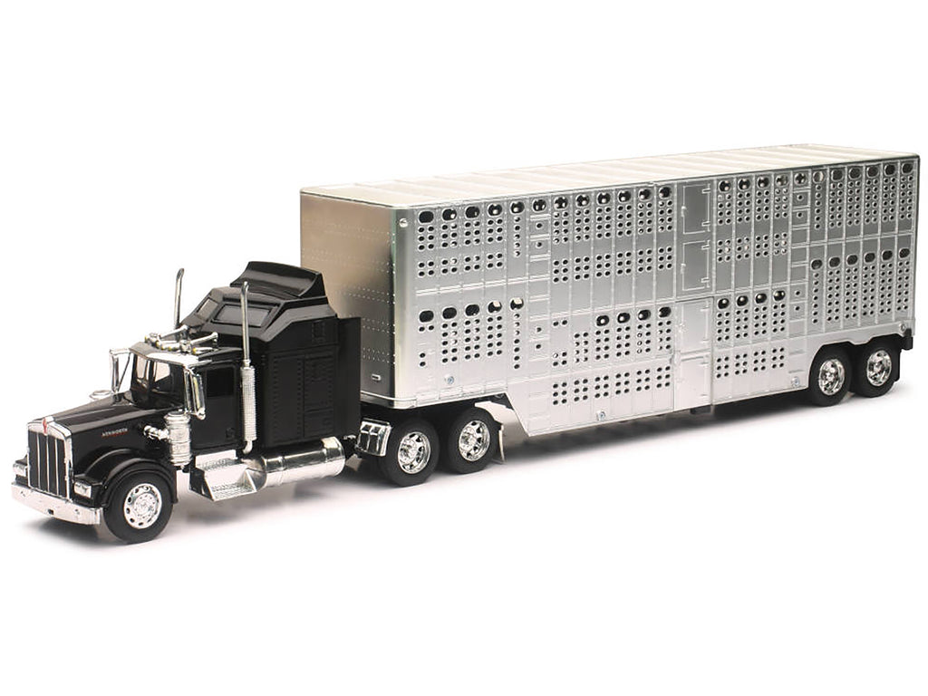 Kenworth W900 Truck Black with Pot Belly Livestock Chrome 'Long Haul Truckers' Series 1/32 Diecast Model by New Ray