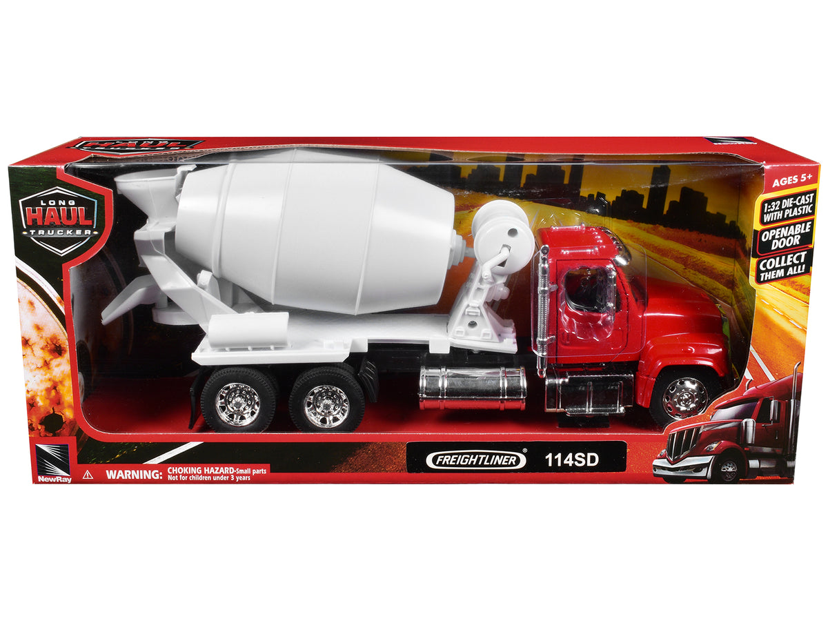 Freightliner 114SD Cement Mixer Red and White 'Long Haul Truckers' Series 1/32 Diecast Model by New Ray