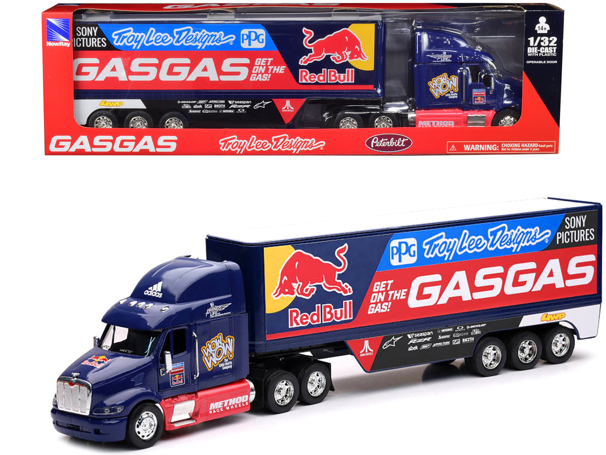 Peterbilt 387 Truck Dark Blue 'Red Bull - Troy Lee Designs - GASGAS' 1/32 Diecast Model by New Ray