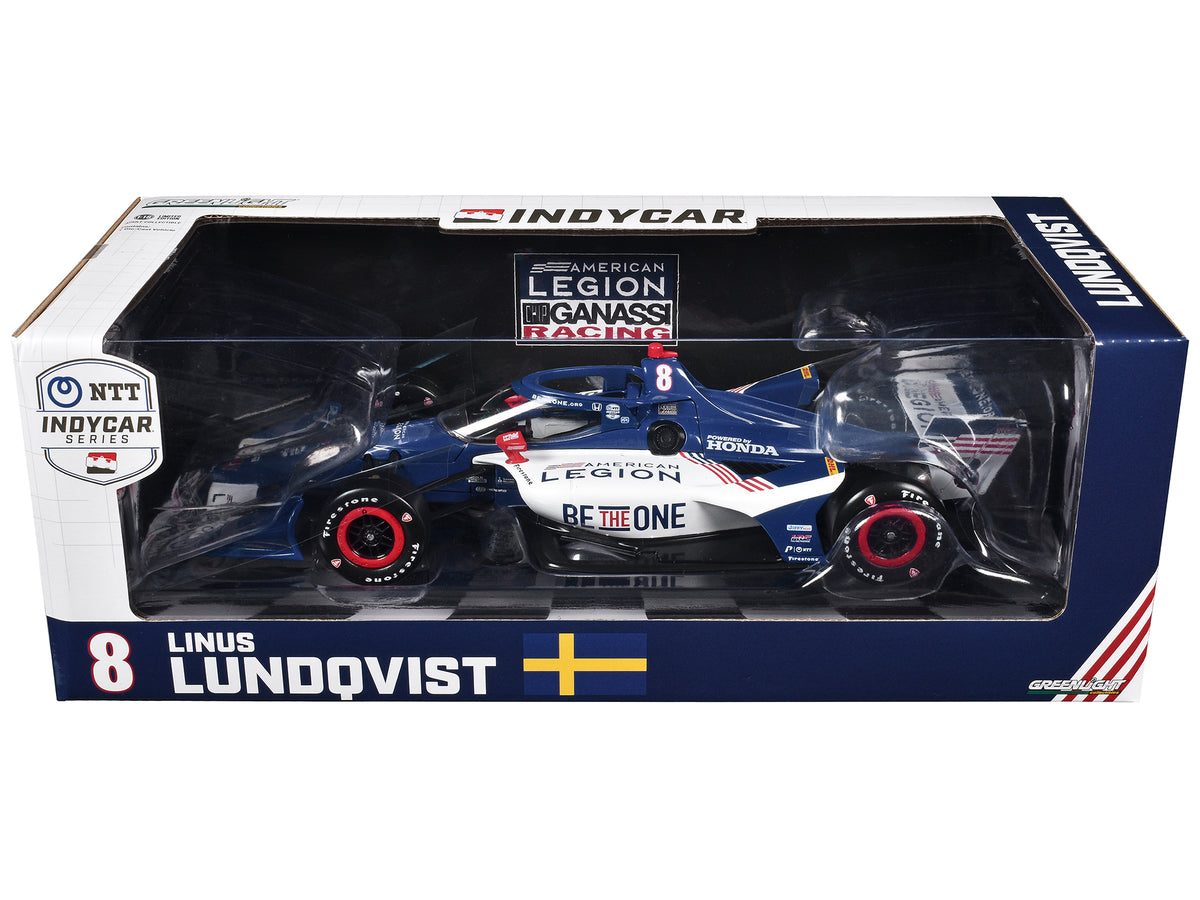 Dallara IndyCar #8 Linus Lundqvist 'The American Legion' Chip Ganassi Racing (Road Course Configuration) 'NTT IndyCar Series' (2024) 1/18 Diecast Model Car by Greenlight