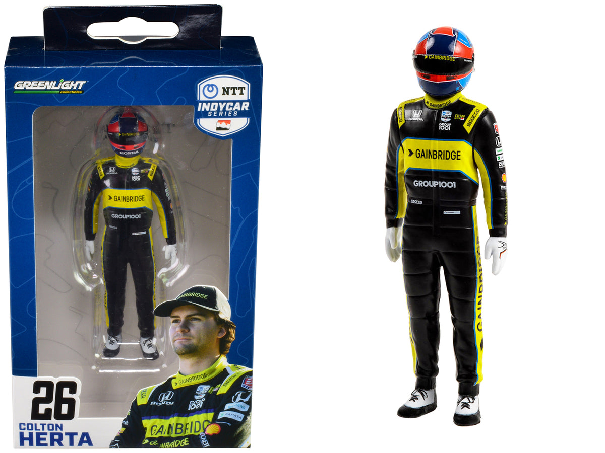 'NTT IndyCar Series' #26 Colton Herta Driver Figure 'Gainbridge - Andretti Autosport' for 1/18 Scale Models by Greenlight