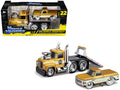 1980 Mack A685ST Flatbed Truck Gold Metallic with Beige Stripes 'Madman Garage' and 1972 Chevrolet C10 Pickup Truck Gold Metallic and Beige 'Muscle Transports' Series 1/64 Diecast Models by Muscle Machines