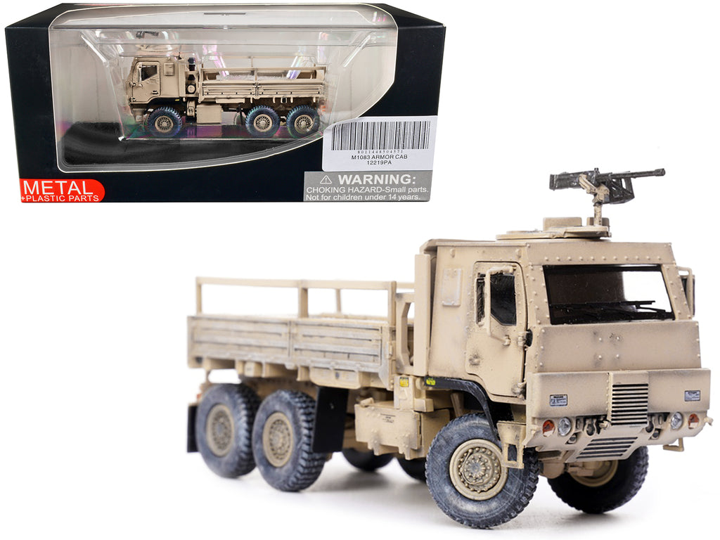 M1083 MTV (Medium Tactical Vehicle) Armored Cab Cargo Truck with Turret Desert Camouflage 'US Army' 'Armor Premium' Series 1/72 Diecast Model by Panzerkampf