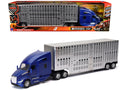 Kenworth T680 Truck Blue Metallic with Livestock Trailer Chrome 'Long Haul Trucker' Series 1/32 Diecast Model by New Ray