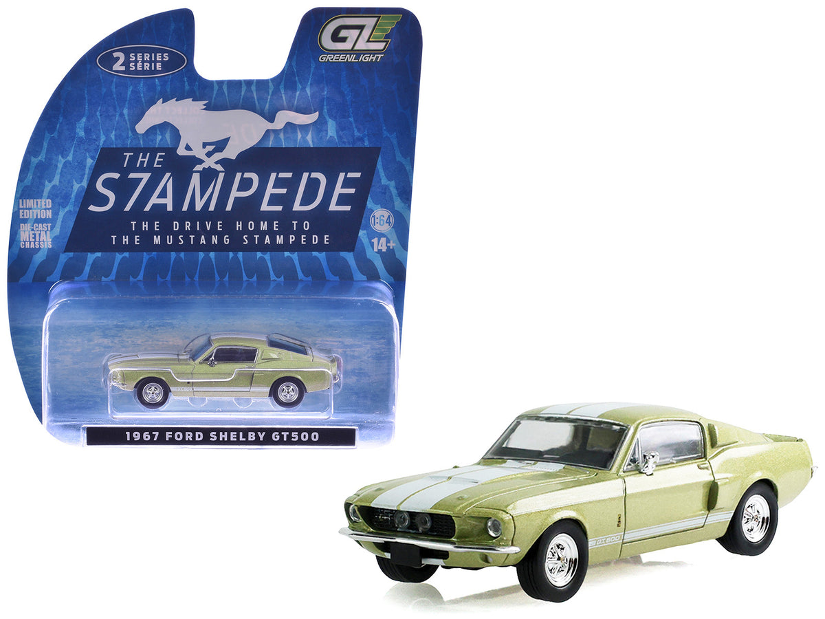 1967 Ford Shelby GT500 Lime Gold Metallic with White Stripes 'Stampede' Series 2 1/64 Diecast Model Car by Greenlight