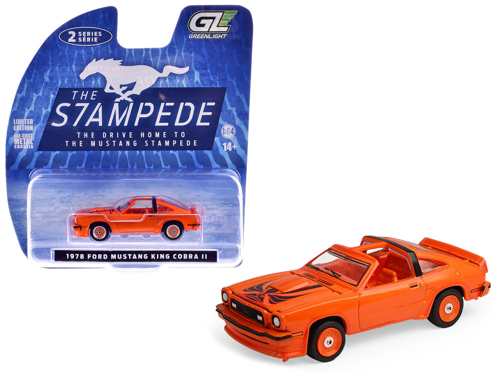 1978 Ford Mustang King Cobra II Tangerine with Black Graphics and Tangerine Interior 'The Mustang Stampede' Series 2 1/64 Diecast Model Car by Greenlight