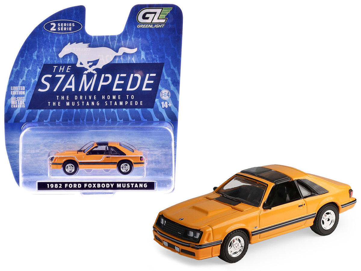 1982 Ford Foxbody Mustang Medium Vanilla Yellow with Black Top 'The Mustang Stampede' Series 2 1/64 Diecast Model Car by Greenlight