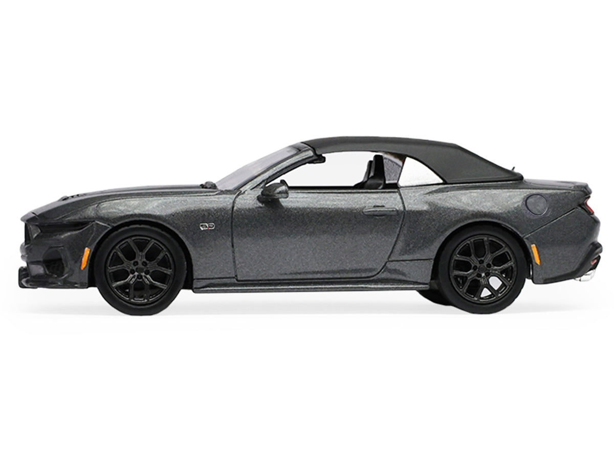 2024 Ford Mustang GT 5.0 Convertible Dark Matter Gray Metallic with Black Soft Top 'Stampede' Series 2 1/64 Diecast Model Car by Greenlight