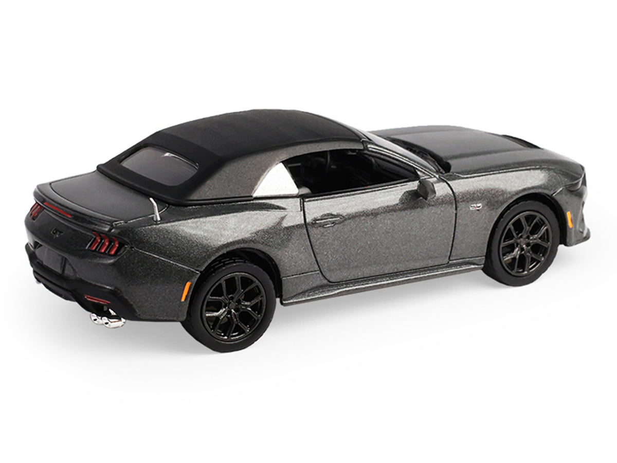 2024 Ford Mustang GT 5.0 Convertible Dark Matter Gray Metallic with Black Soft Top 'Stampede' Series 2 1/64 Diecast Model Car by Greenlight