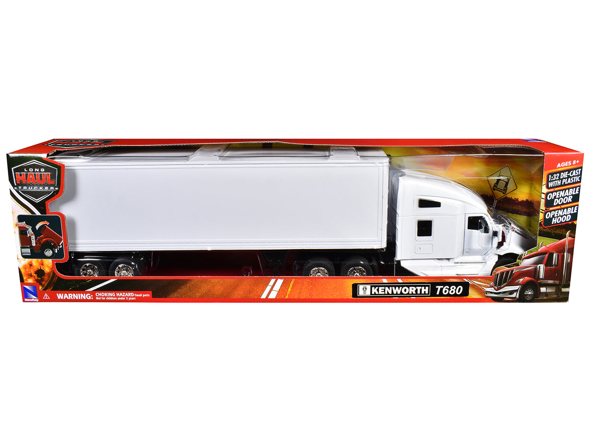 Kenworth T680 Truck White with Dry Van Trailer White 'Long Haul Trucker' Series 1/32 Diecast Model by New Ray