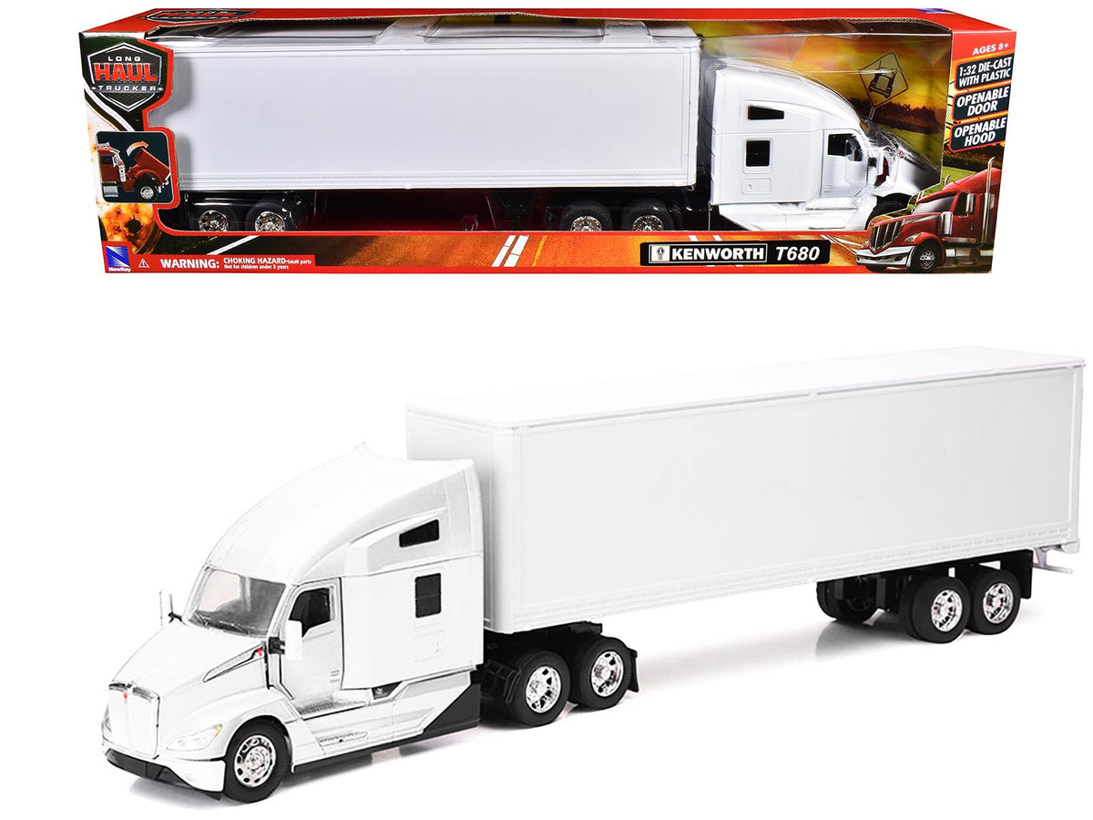 Kenworth T680 Truck White with Dry Van Trailer White 'Long Haul Trucker' Series 1/32 Diecast Model by New Ray