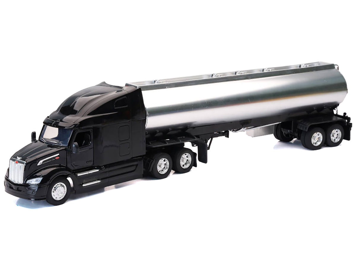 Peterbilt 579 Truck Black with Tanker Trailer Silver 'Long Haul Truckers' Series 1/32 Diecast Model by New Ray
