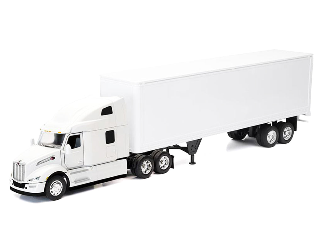 Peterbilt 579 Truck White with Dry Goods Trailer White 'Long Haul Truckers' Series 1/32 Diecast Model by New Ray