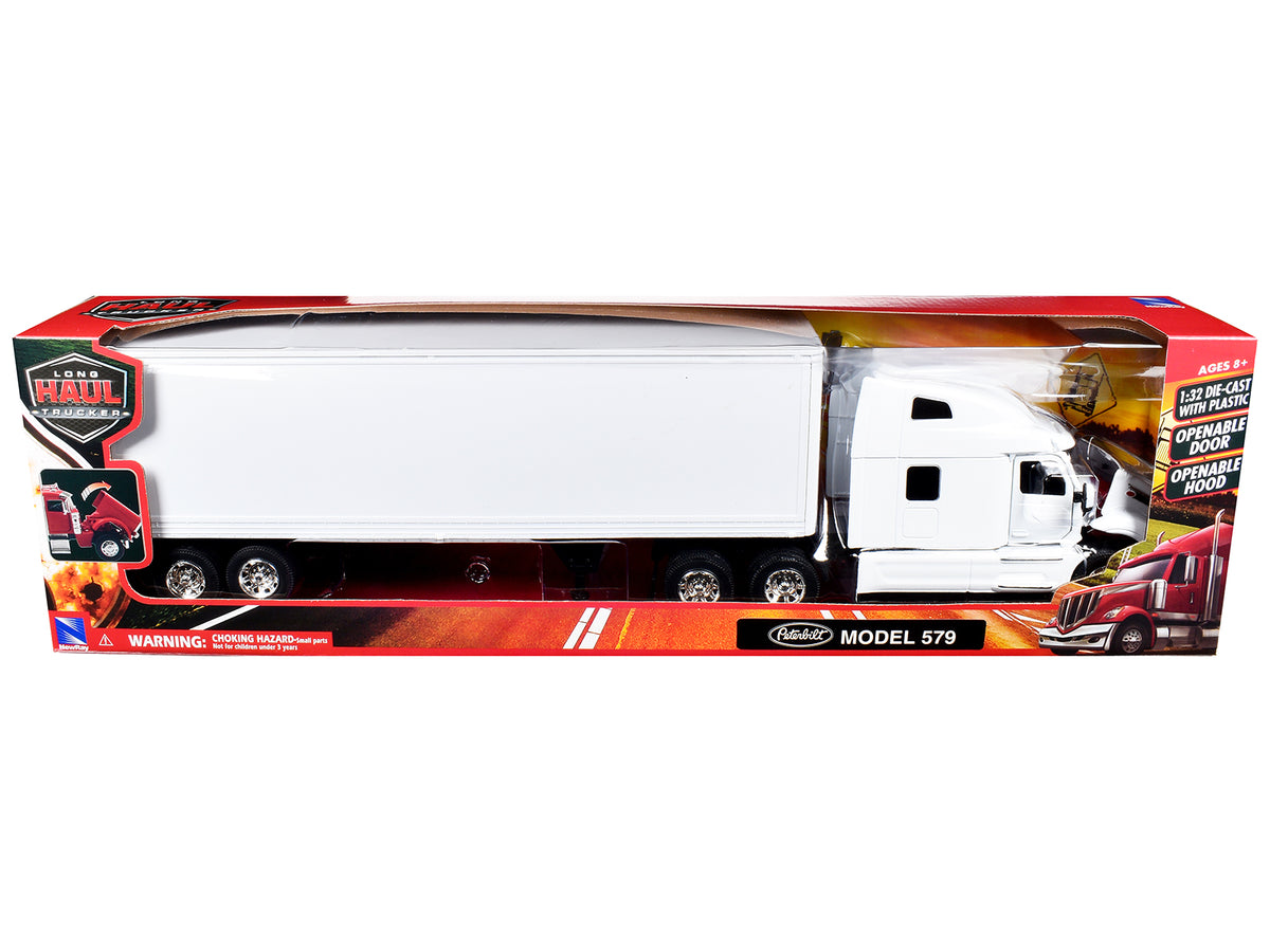 Peterbilt 579 Truck White with Dry Goods Trailer White 'Long Haul Truckers' Series 1/32 Diecast Model by New Ray