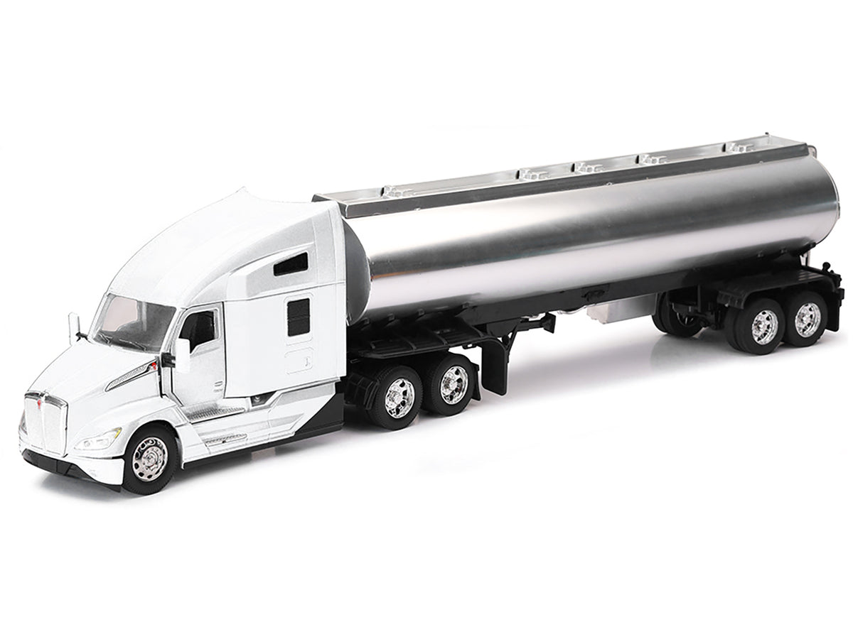 Kenworth T680 Truck White with Oil Tanker Trailer Chrome 'Long Haul Trucker' Series 1/32 Diecast Model by New Ray