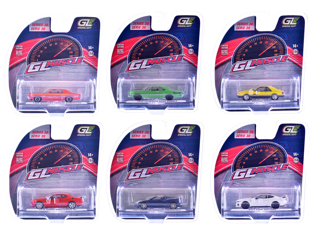 'GreenLight Muscle' Series 30 Set of 6 pieces 1/64 Diecast Model Cars by Greenlight