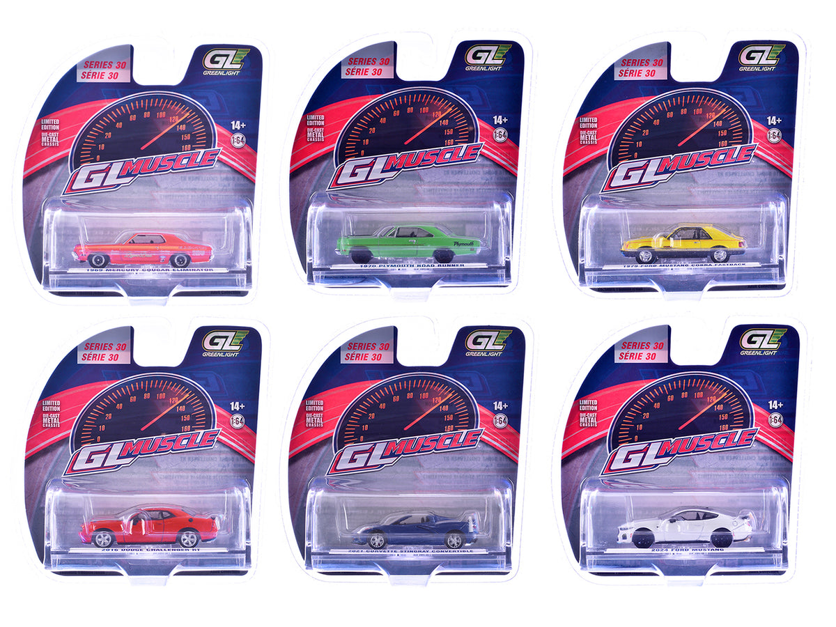 'GreenLight Muscle' Series 30 Set of 6 pieces 1/64 Diecast Model Cars by Greenlight