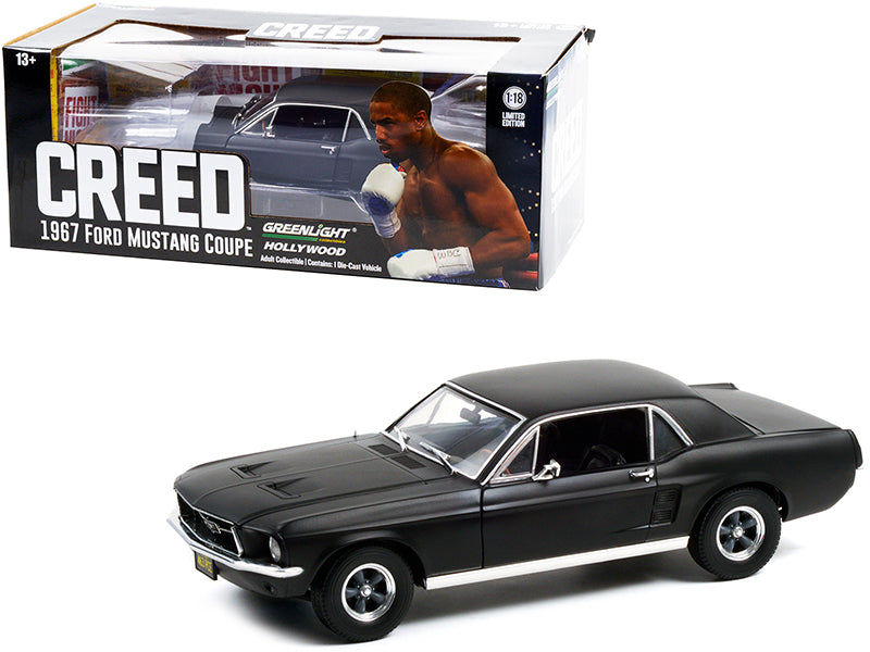 1967 Ford Mustang Coupe Matt Black (Adonis Creed's) 'Creed' (2015) Movie 1/18 Diecast Model Car by Greenlight