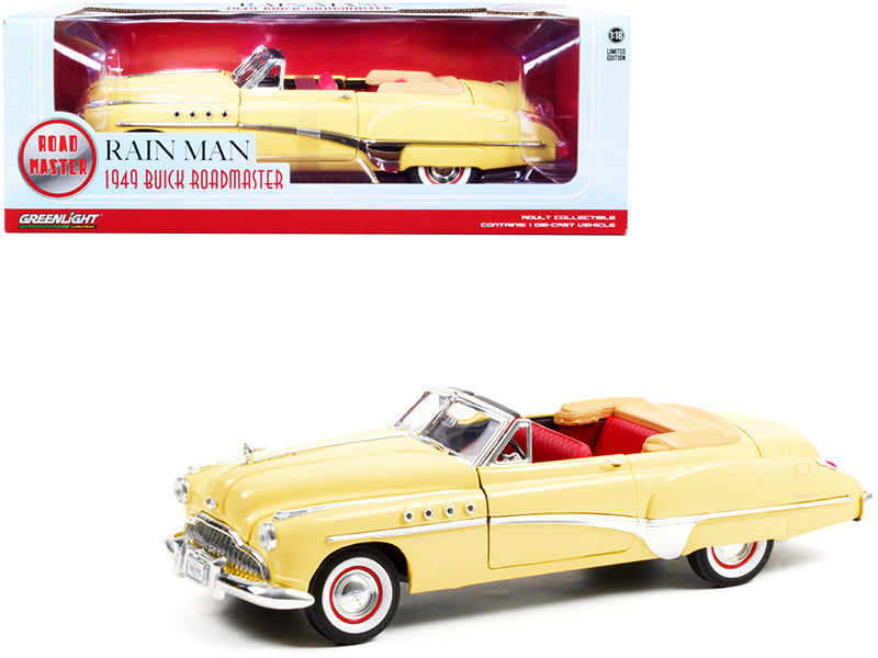 1949 Buick Roadmaster Convertible (Charlie Babbitt's) Yellow with Red Interior 'Rain Man' (1988) Movie 1/18 Diecast Model Car by Greenlight