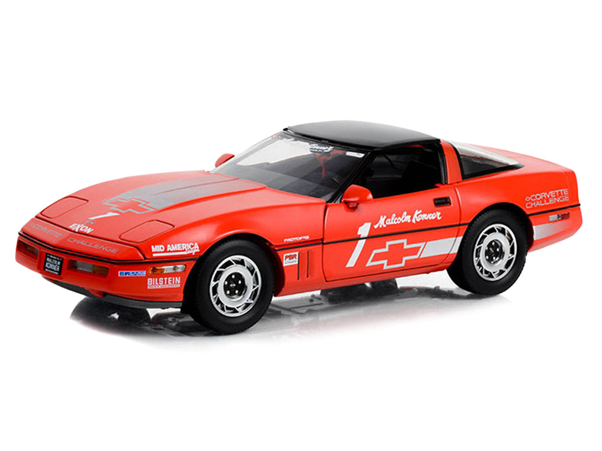 1988 Chevrolet Corvette C4 #1 Malcolm Konner 'Corvette Challenge Race Car' Red with Black Top 1/18 Diecast Model Car by Greenlight