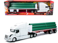 Volvo VN-780 Truck with Flatbed Trailer and Long Pipes White 'Long Haul Truckers' Series 1/32 Diecast Model by New Ray