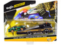 Ramp Truck #80 Dark Gray Metallic with Gold Metallic Stripes 'JDM Garage' and 1980 Datsun 280ZX (S130) #80 Green Metallic with Stripes 'Elite Transport' Series 1/64 Diecast Models by Maisto