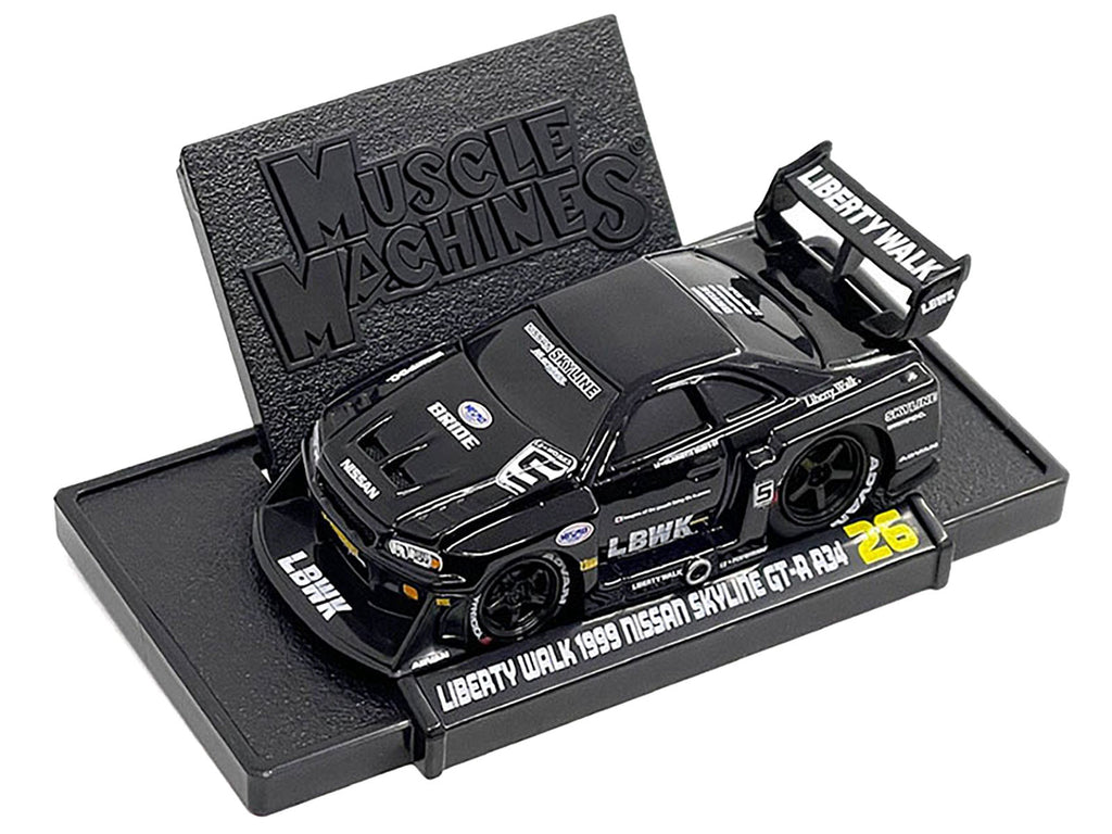 1999 Nissan Skyline GT-R (R34) #5 'Liberty Walk' Black 1/64 Diecast Model Car by Muscle Machines