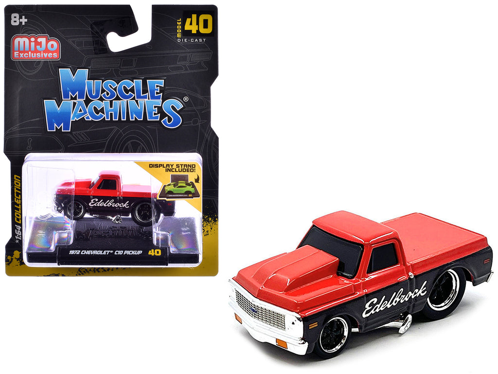 1972 Chevrolet C-10 Pickup Truck Red and Black 'Edelbrock' 1/64 Diecast Model Car by Muscle Machines