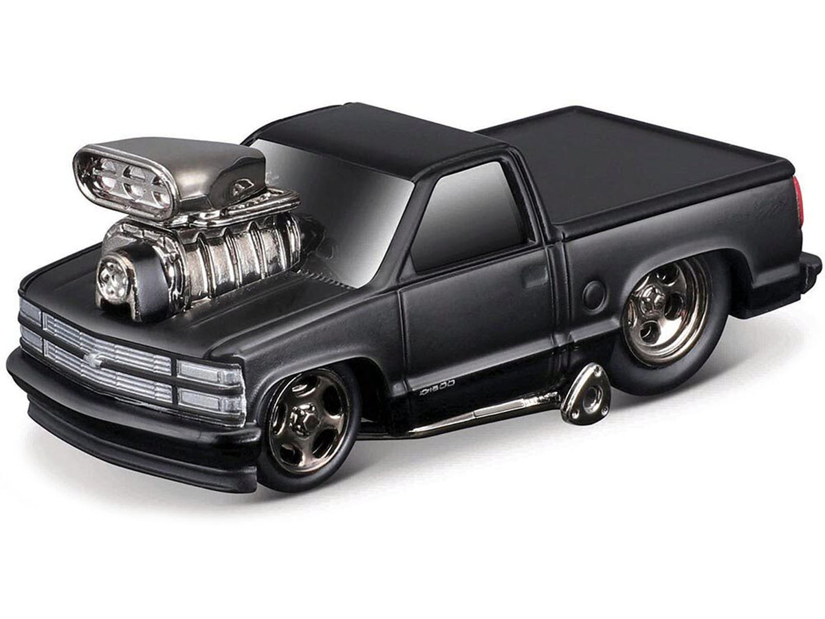 1993 Chevrolet 454 SS Pickup Truck Matt Black 'Blackout Edition' 1/64 Diecast Model by Muscle Machines