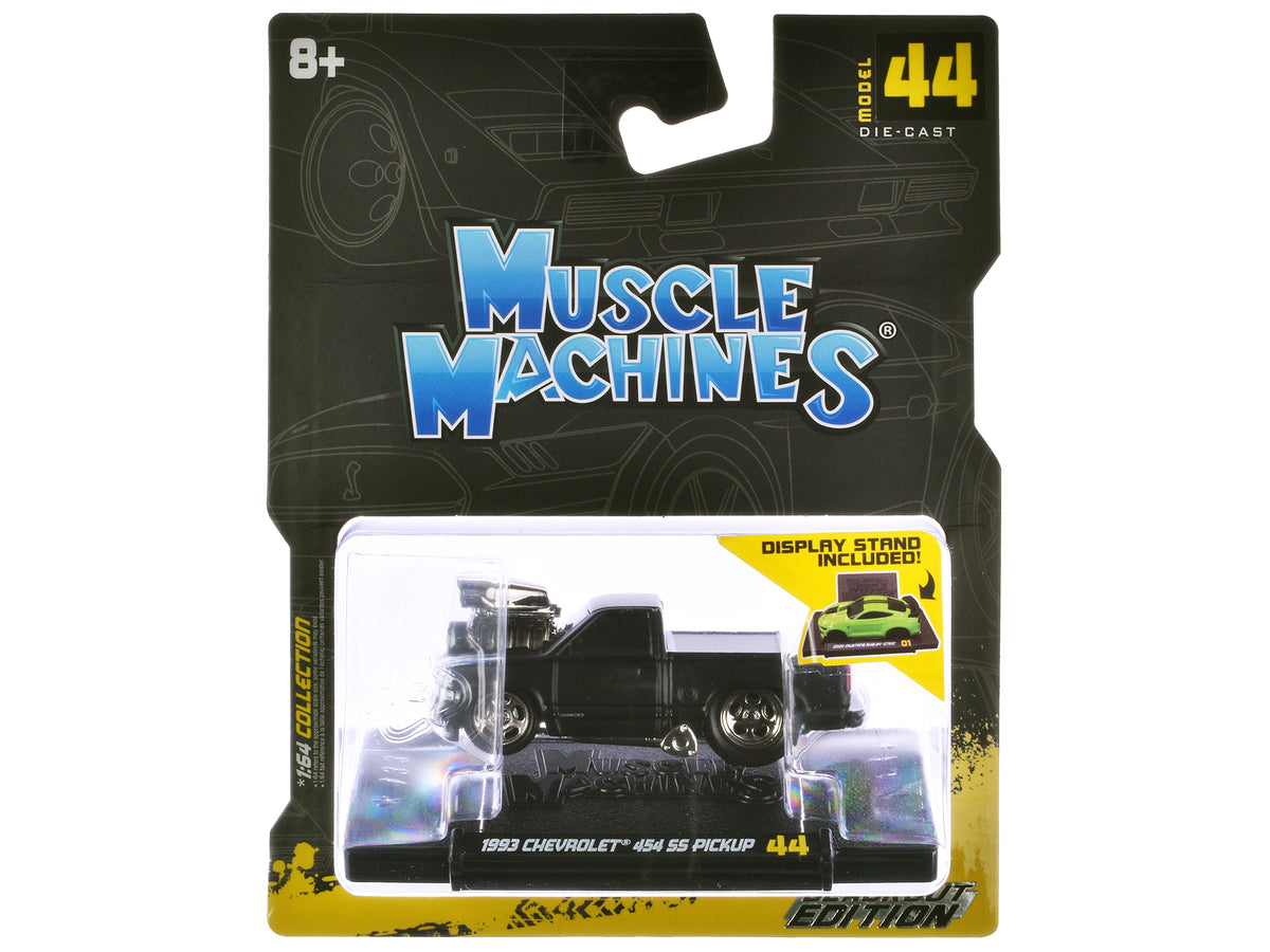 1993 Chevrolet 454 SS Pickup Truck Matt Black 'Blackout Edition' 1/64 Diecast Model by Muscle Machines