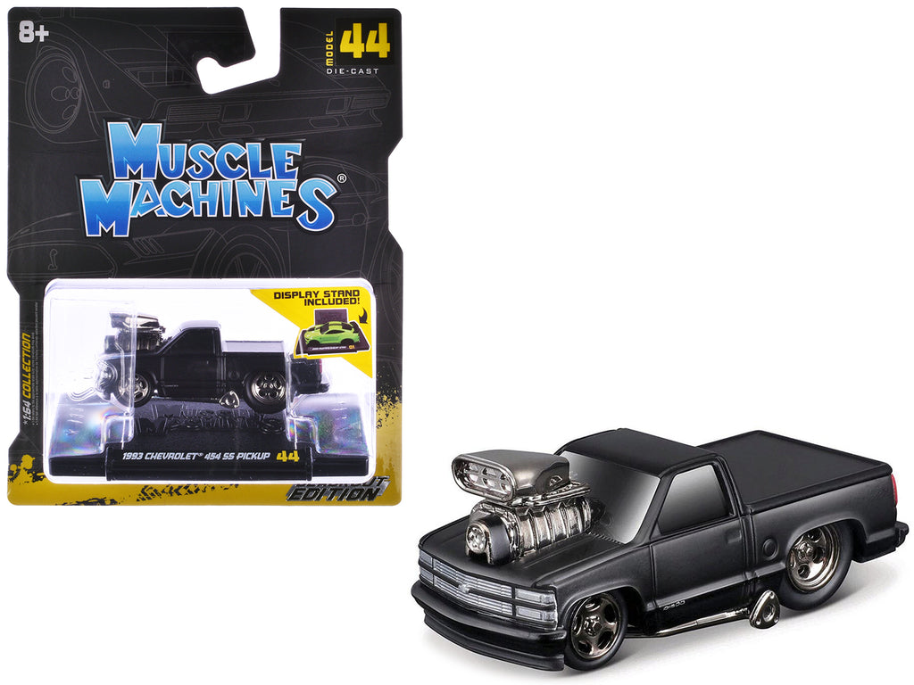 1993 Chevrolet 454 SS Pickup Truck Matt Black 'Blackout Edition' 1/64 Diecast Model by Muscle Machines