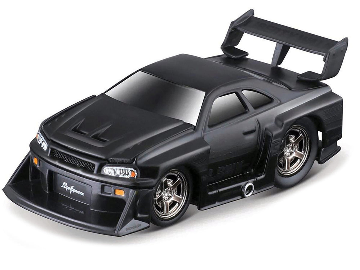 1999 Nissan Skyline GT-R (R34) #5 'Liberty Walk' Matt Black 1/64 Diecast Model Car by Muscle Machines