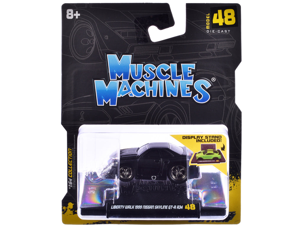 1999 Nissan Skyline GT-R (R34) #5 'Liberty Walk' Matt Black 1/64 Diecast Model Car by Muscle Machines