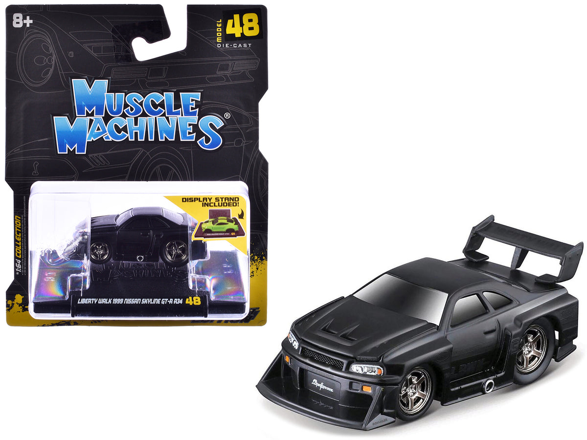 1999 Nissan Skyline GT-R (R34) #5 'Liberty Walk' Matt Black 1/64 Diecast Model Car by Muscle Machines