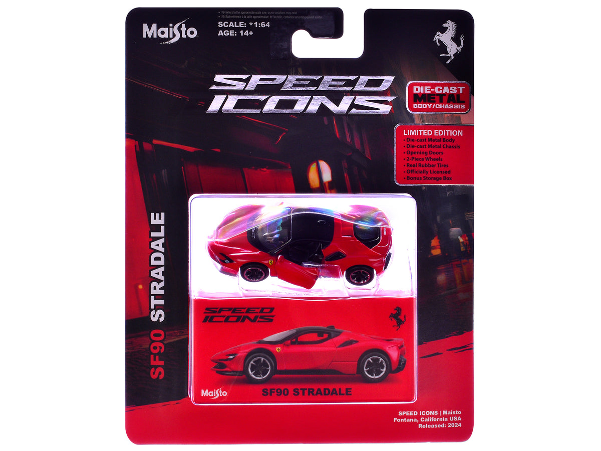 Ferrari SF90 Stradale Red with Black Top 'Speed Icons' Series 1/64 Diecast Model Car by Maisto