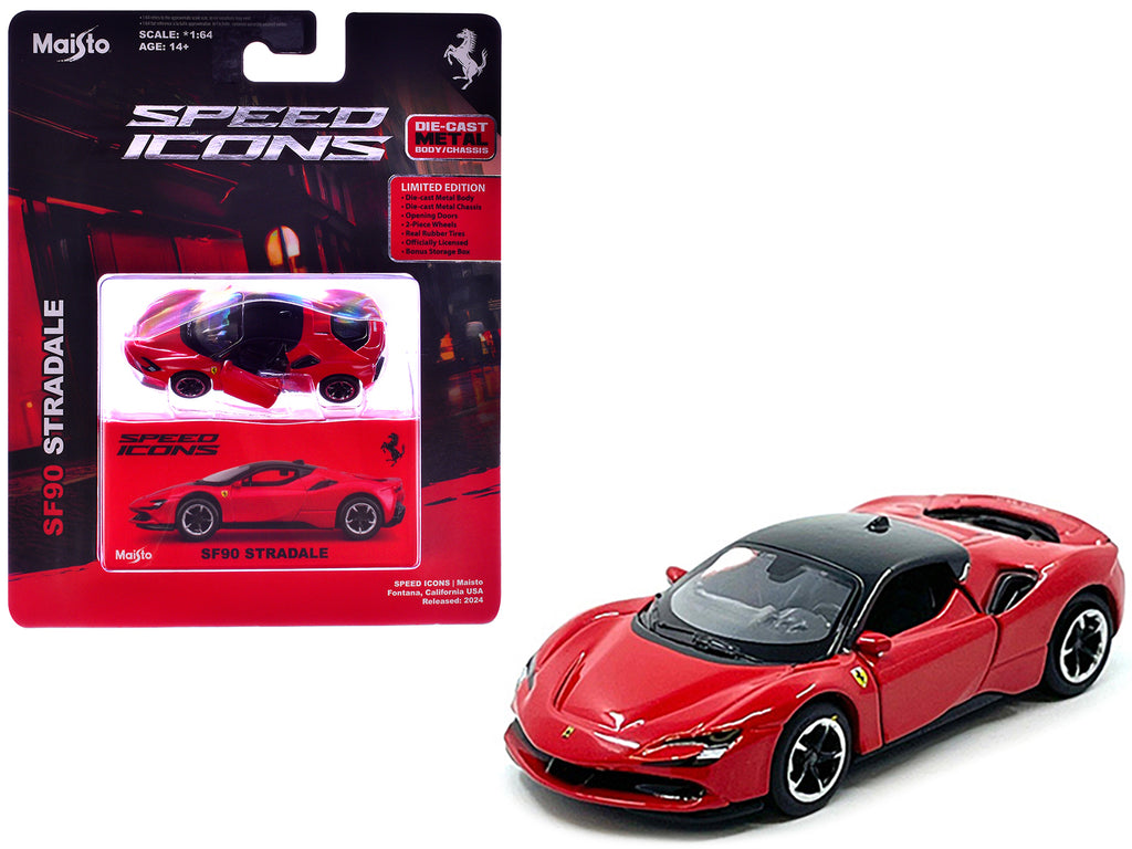 Ferrari SF90 Stradale Red with Black Top 'Speed Icons' Series 1/64 Diecast Model Car by Maisto