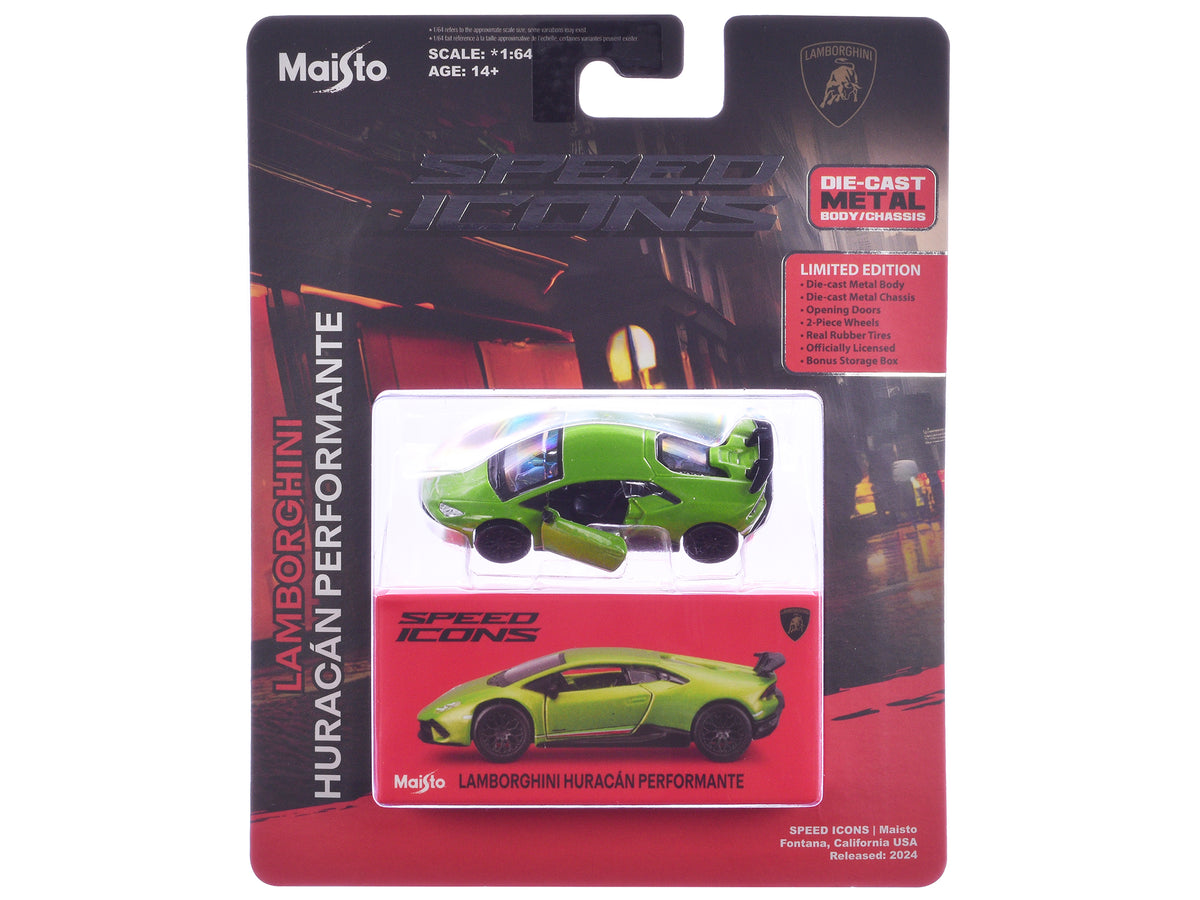 Lamborghini Huracan Performante Green 'Speed Icons' Series 1/64 Diecast Model Car by Maisto