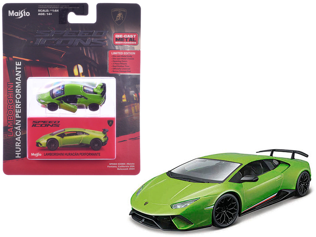 Lamborghini Huracan Performante Green 'Speed Icons' Series 1/64 Diecast Model Car by Maisto