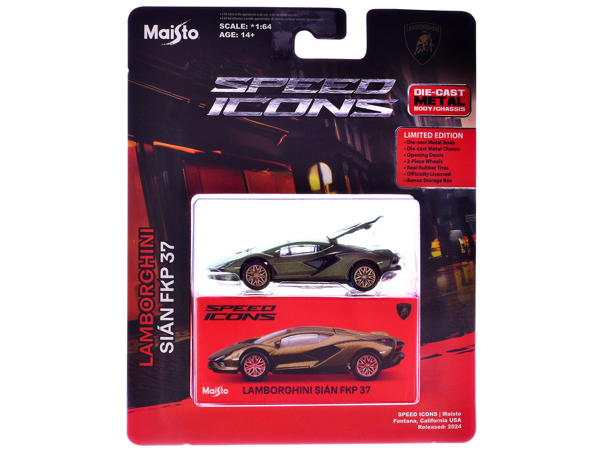 Lamborghini Sian FKP 37 Green Metallic 'Speed Icons' Series 1/64 Diecast Model Car by Maisto