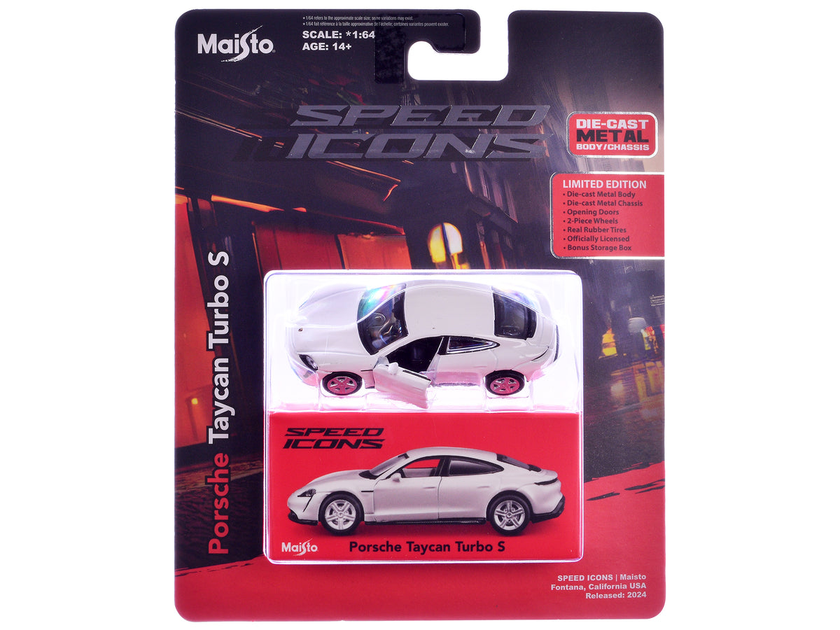 Porsche Taycan Turbo S White 'Speed Icons' Series 1/64 Diecast Model Car by Maisto