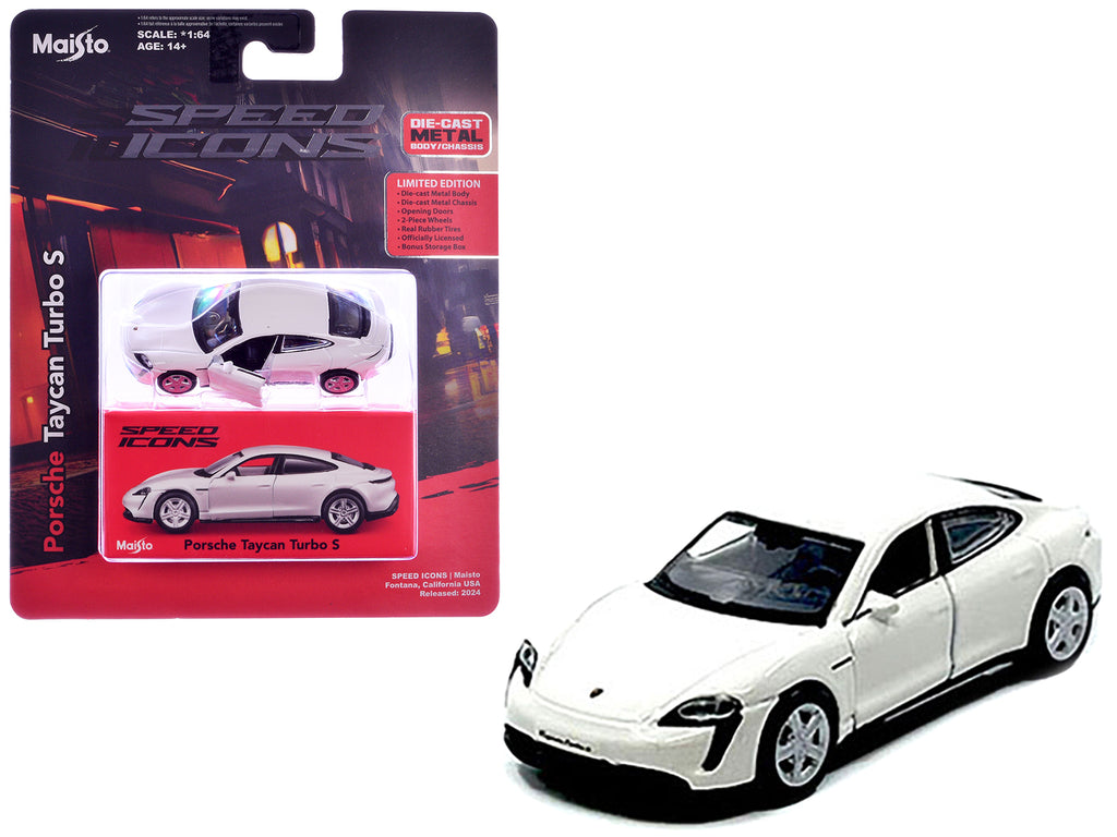 Porsche Taycan Turbo S White 'Speed Icons' Series 1/64 Diecast Model Car by Maisto