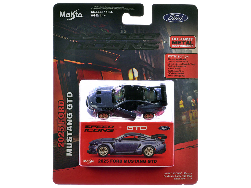 2025 Ford Mustang GTD Purple Metallic with Black Top 'Speed Icons' Series 1/64 Diecast Model Car by Maisto
