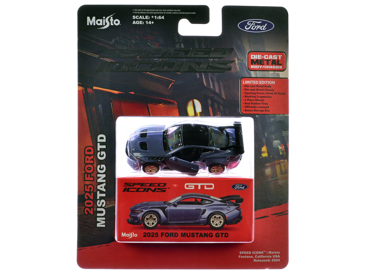2025 Ford Mustang GTD Purple Metallic with Black Top 'Speed Icons' Series 1/64 Diecast Model Car by Maisto