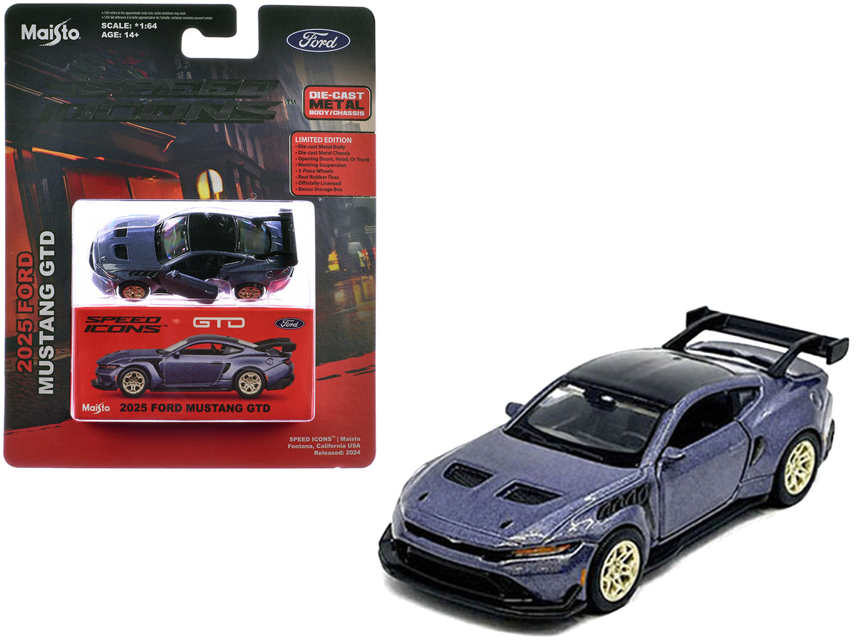 2025 Ford Mustang GTD Purple Metallic with Black Top 'Speed Icons' Series 1/64 Diecast Model Car by Maisto