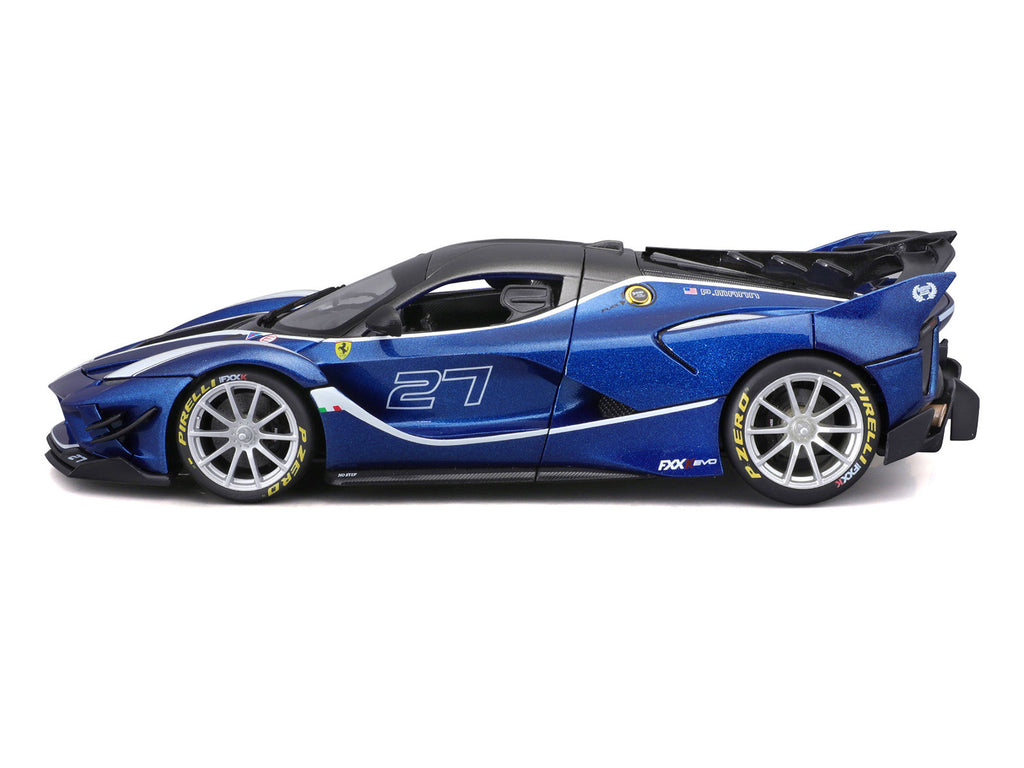 Ferrari FXX-K Evo #27 Blue Metallic with White Accents and Gray Metallic Top 'Race + Play' Series 1/18 Diecast Model Car by Bburago