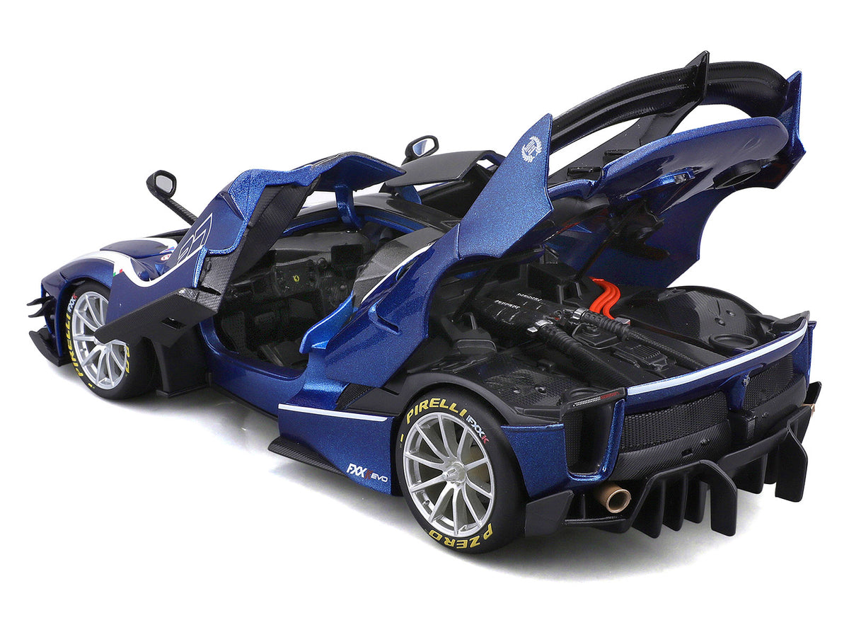 Ferrari FXX-K Evo #27 Blue Metallic with White Accents and Gray Metallic Top 'Race + Play' Series 1/18 Diecast Model Car by Bburago