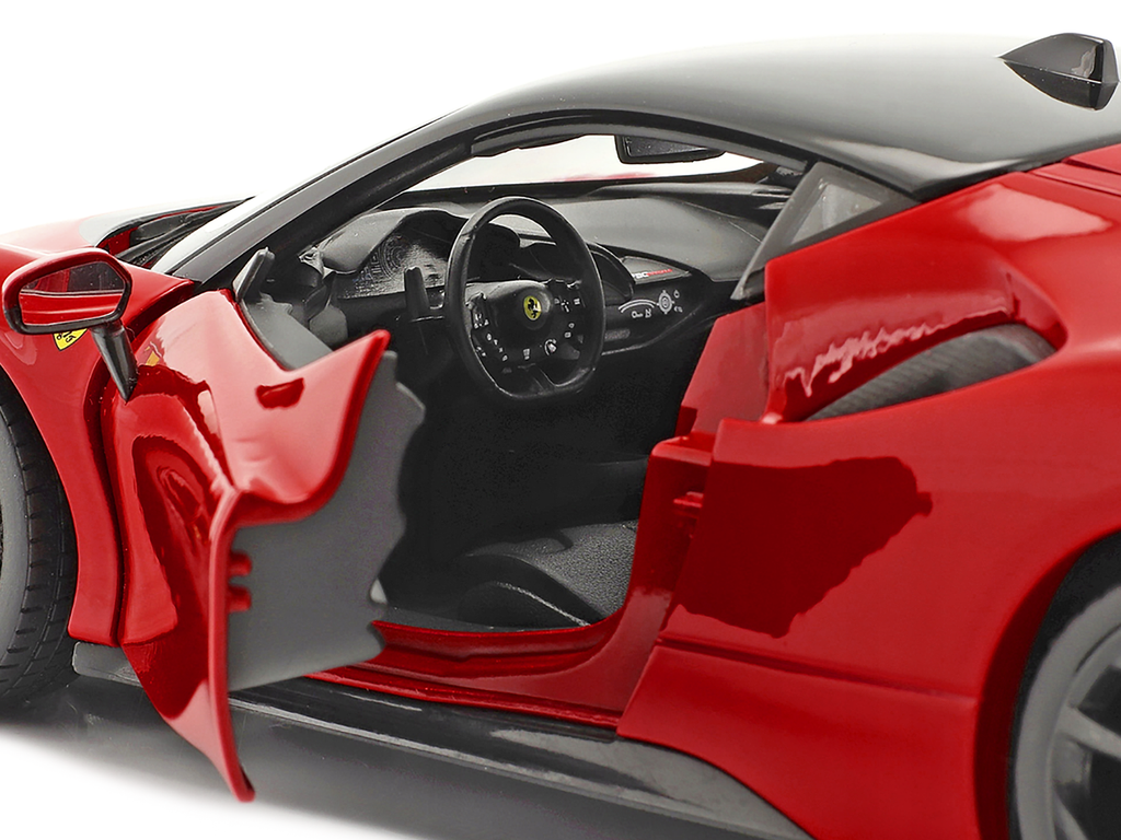 Ferrari SF90 Stradale Red with Black Top 'Race + Play' Series 1/18 Diecast Model Car by Bburago