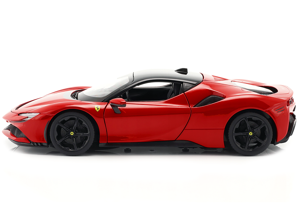 Ferrari SF90 Stradale Red with Black Top 'Race + Play' Series 1/18 Diecast Model Car by Bburago