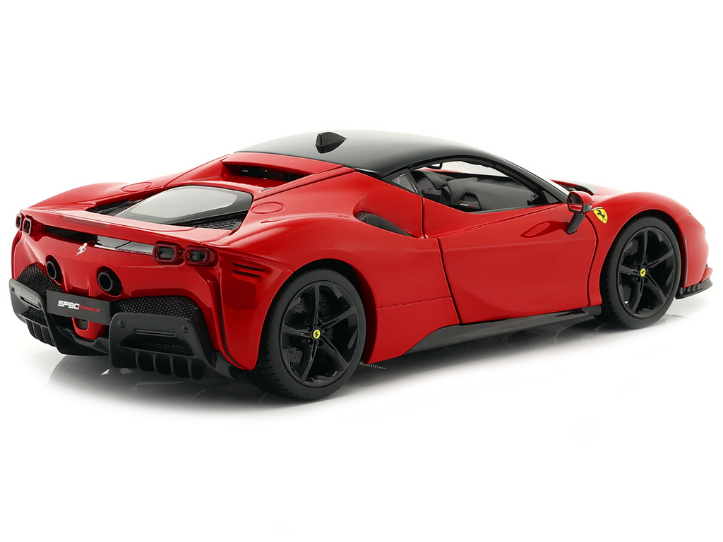 Ferrari SF90 Stradale Red with Black Top 'Race + Play' Series 1/18 Diecast Model Car by Bburago