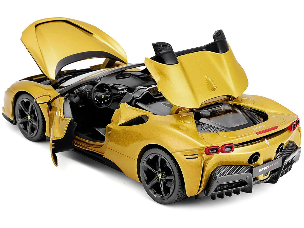 Ferrari SF90 Spider Gold Metallic 'Race + Play' Series 1/18 Diecast Model Car by Bburago